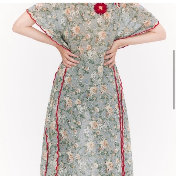 Zara Embroidered Midi  Tunic Dress with V-neck Size S Spring Summer - Picture 8 of 16